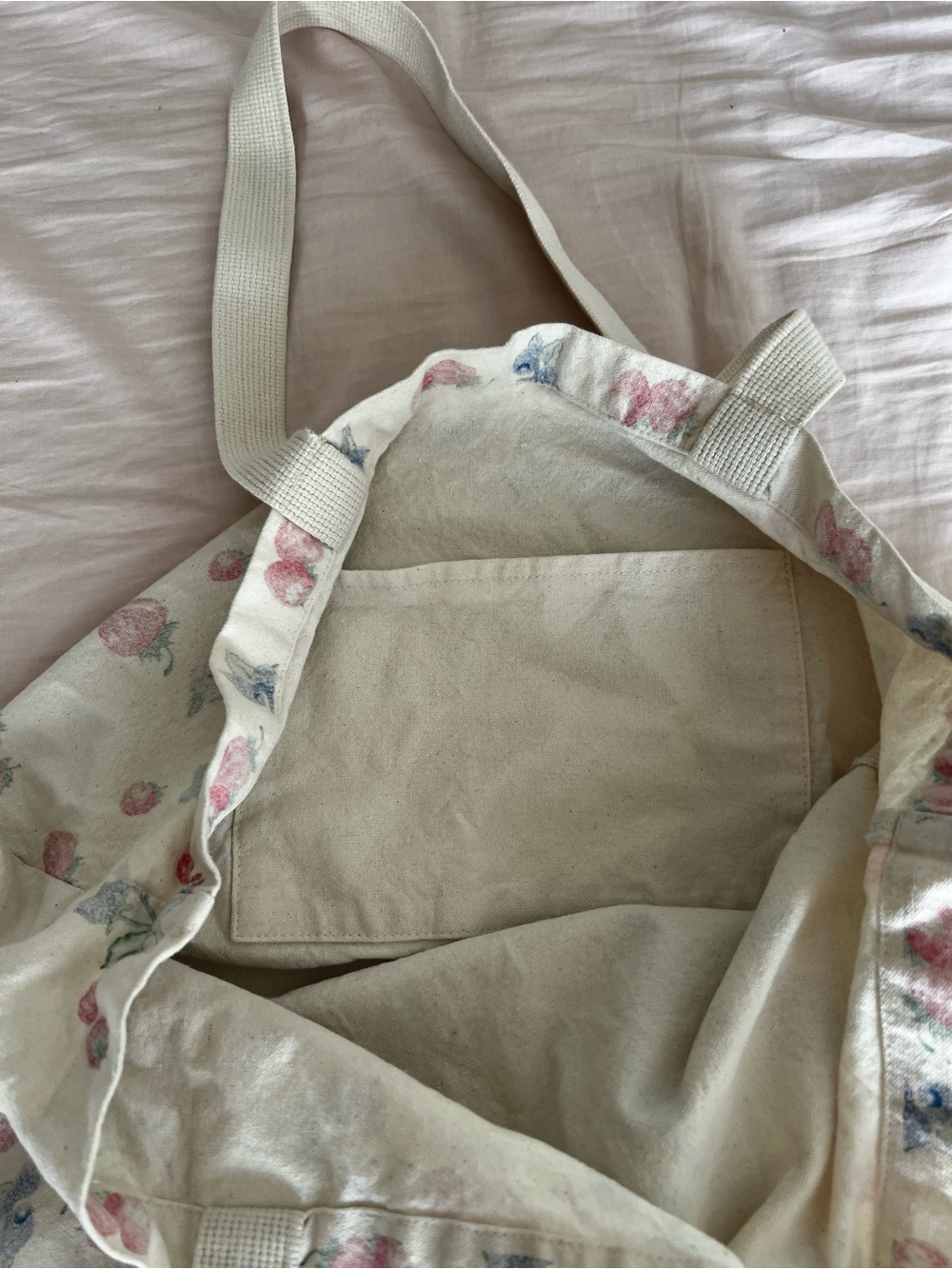 Djerf Avenue Cream Canvas Tote with Pink Floral Print - Picture 7 of 9